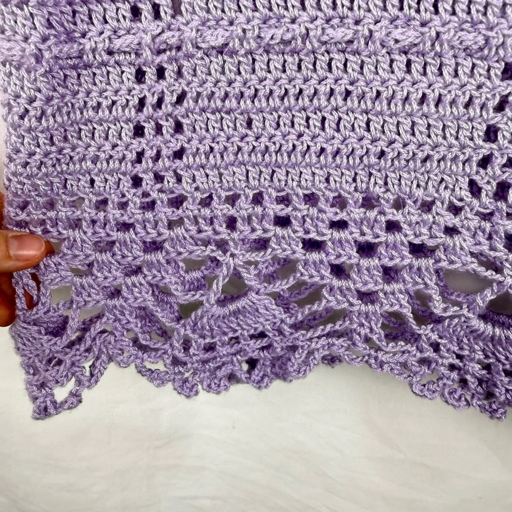 Vintage Handmade Crocheted Lavender Sleeveless Sweater Boho Cottagecore Festival